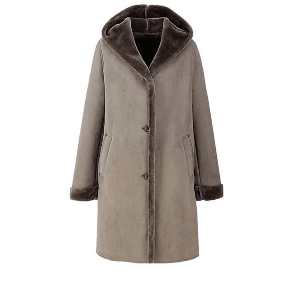 UNIQLO - FAUX SHEARLING HOODED COAT | Medium